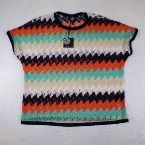 Bobeau - Crochet Multicolor Zigzag Lace Top Women's Size Large